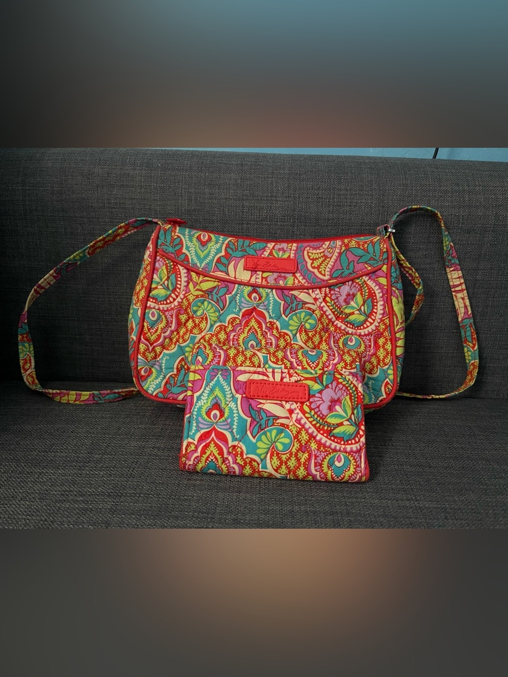 Vera Bradley Colorful Paisley Quilted Crossbody Purse with Matching Wallet - Picture 2 of 7